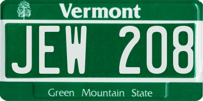 VT license plate JEW208