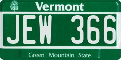 VT license plate JEW366