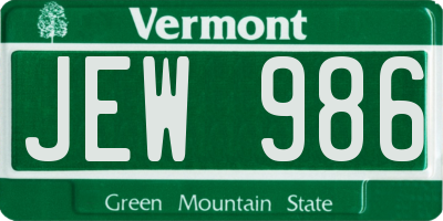 VT license plate JEW986