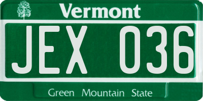 VT license plate JEX036