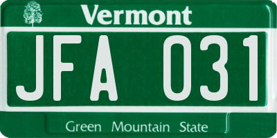 VT license plate JFA031