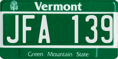 VT license plate JFA139