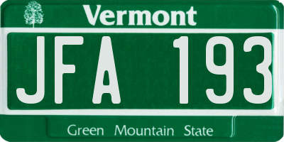 VT license plate JFA193