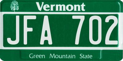 VT license plate JFA702