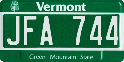 VT license plate JFA744