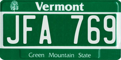 VT license plate JFA769