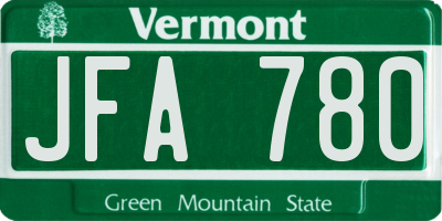 VT license plate JFA780