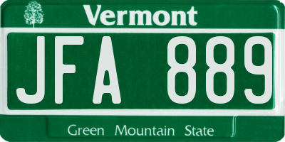 VT license plate JFA889
