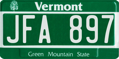 VT license plate JFA897