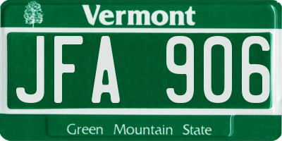 VT license plate JFA906