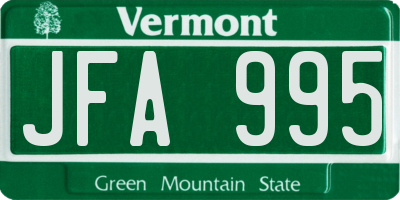 VT license plate JFA995