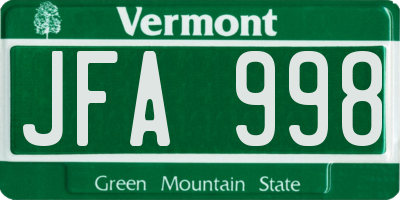 VT license plate JFA998