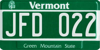 VT license plate JFD022