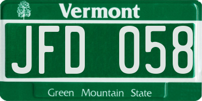 VT license plate JFD058