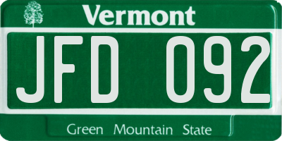 VT license plate JFD092