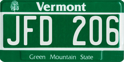 VT license plate JFD206