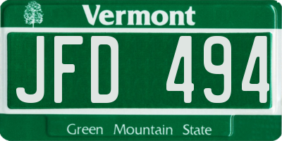 VT license plate JFD494
