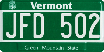VT license plate JFD502