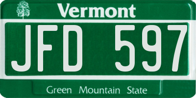 VT license plate JFD597