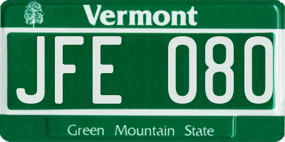 VT license plate JFE080
