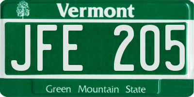 VT license plate JFE205