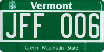 VT license plate JFF006