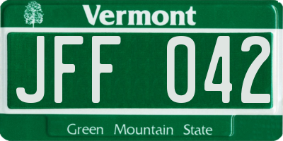 VT license plate JFF042