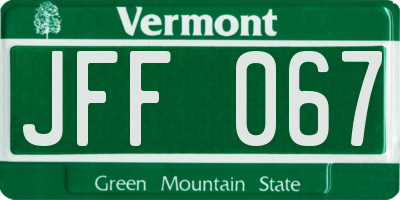 VT license plate JFF067