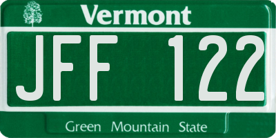 VT license plate JFF122
