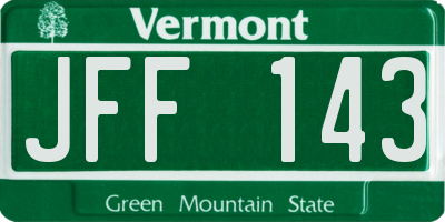 VT license plate JFF143
