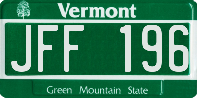VT license plate JFF196