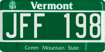 VT license plate JFF198