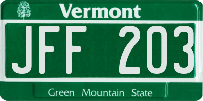 VT license plate JFF203