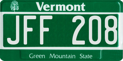 VT license plate JFF208