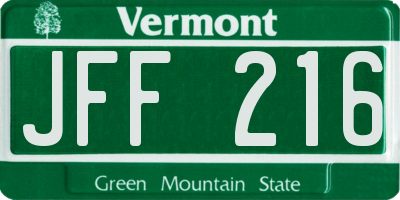 VT license plate JFF216