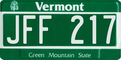 VT license plate JFF217