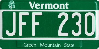 VT license plate JFF230