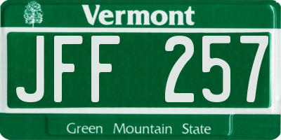 VT license plate JFF257
