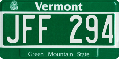 VT license plate JFF294