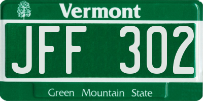 VT license plate JFF302
