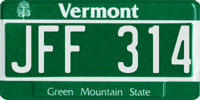 VT license plate JFF314