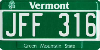 VT license plate JFF316