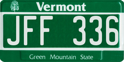 VT license plate JFF336