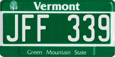 VT license plate JFF339
