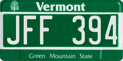 VT license plate JFF394
