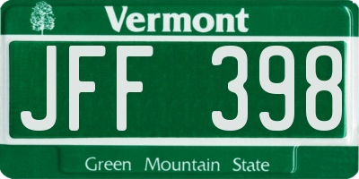 VT license plate JFF398