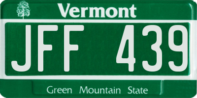 VT license plate JFF439