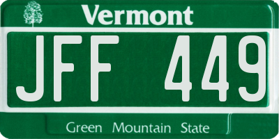 VT license plate JFF449