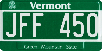 VT license plate JFF450