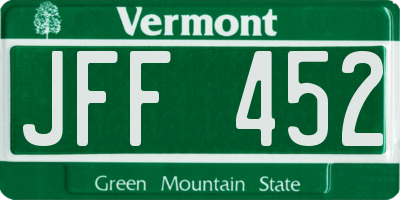 VT license plate JFF452